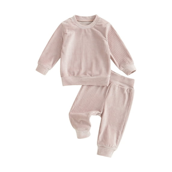 Wassery Baby Boys Clothes Infant Casual Fall Outfit 6M 12M 18M 24M Toddler Boys Solid Color Ribbed Long Sleeve Round Neck Sweatshirt Top Elastic Waist Sweatpants