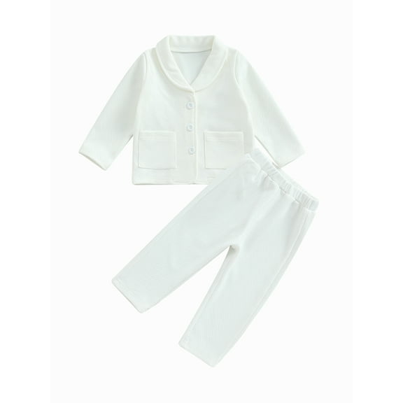 Wassery Baby Boys Clothes Long Sleeve Lapel Collar Tops with Elastic Waist Pants Set 6M 9M 12M 18M 24M 2T 3T Infant Summer Outfit