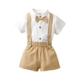 thumbnail image 1 of Wassery Baby Boys Gentleman Outfit Solid Color Short Sleeve Shirts Jumpsuit with Bow Tie+Overall Pants Set 3 6 9 12 18 Months Infant Boys Summer Clothes, 1 of 9