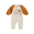 thumbnail image 1 of Wassery Baby Boys Girl Halloween Romper Infant Halloween Outfits Long Sleeve Round Neck Pumpkin Letter Print Onsie Jumpsuit Newborn Fall Clothes 0-18 Months, 1 of 8
