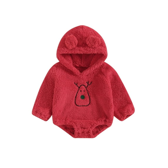 Wassery Baby Boys Girls Christmas Clothes Infant Fall Rompers Hoodies 6M 12M 18M 24M Reindeer Embroidered Long Sleeve Fleece Sweatshirts Jumpsuits Fall Bodysuits for Newborn Boy Girl