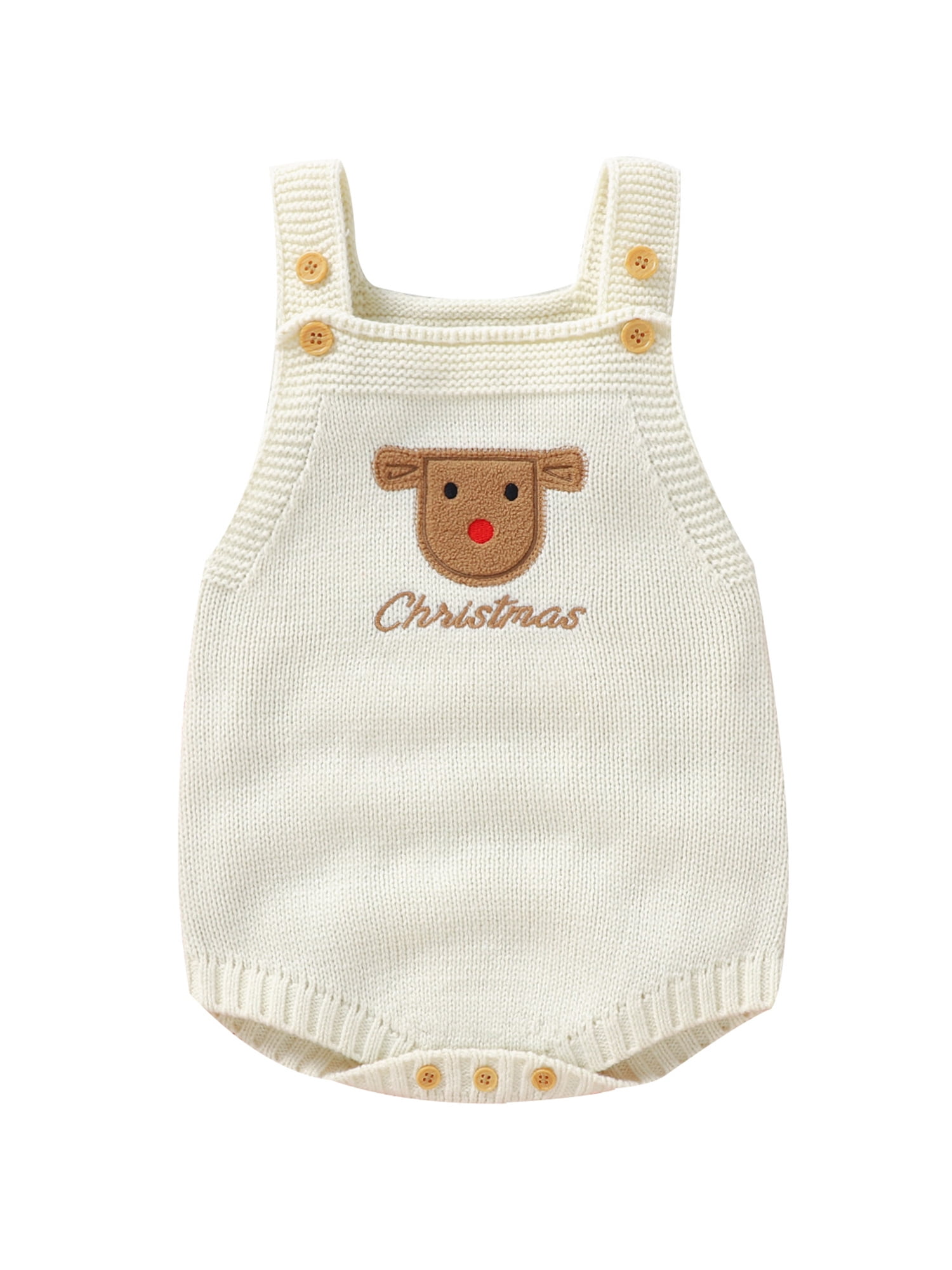 Newborn Baby Christmas Knit Sweater Romper - Santa Costume Outfit, 100% Cotton, Button Legs & Shoulders