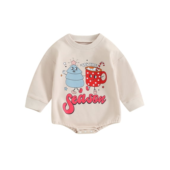 Wassery Baby Boys Girls Christmas Romper Infant Long Sleeve Santa Mug Print Bodysuit 3 6 12 18 Months Newborn Boys Girl Christmas Holiday-themed Clothing