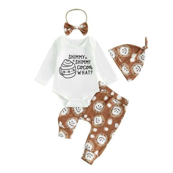 Wassery Baby Boys Girls Clothes 3M 6M 12M Newborn Long Sleeve Letter Print Rompers Bodysuit and Cartoon Print Pants Hat Headband 4PCS Infant Fall Outfits for Boy Girl