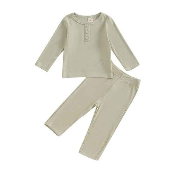 Wassery Baby Boys Girls Fall Outfits Set 3M 6M 12M 18M 24M 3T Toddler Long Sleeve Solid Color Ribbed Tops Long Pants Set 2 Piece Casual Autumn Clothing