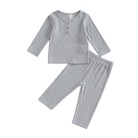 Wassery Baby Boys Girls Fall Outfits Set 3M 6M 12M 18M 24M 3T Toddler Long Sleeve Solid Color Ribbed Tops Long Pants Set 2 Piece Casual Autumn Clothing