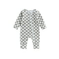 thumbnail image 1 of Wassery Baby Boys Girls Footies Rompers Long Sleeve Checkerboard Print Zipper Jumpsuit 3 6 12 18 24 Months Newborn Infant Fall Clothes, 1 of 9