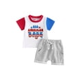 thumbnail image 1 of Wassery Baby Boys Girls Fourth of July Outfits Short Sleeve Letter Print Contrast Color Tops + Shorts Set 6M 12M 18M 24M 2T 3T Infant Girl Boy Summer Casual Clothes for Independence Day, 1 of 9