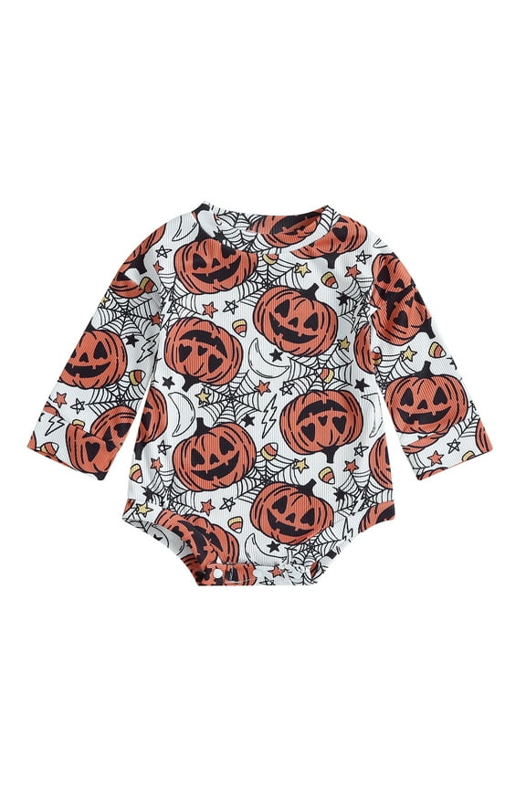 Baby Boys Girls Halloween Romper Long Sleeve Crew Neck Ghost Cobweb Print Bodysuit 3M 6M 12M 18M Infant Newborn Boys Fall Clothes