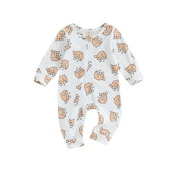 Wassery Baby Boys Girls Jumpsuit 3M 6M 9M 12M Infant Squirrel Print Long Sleeve Romper One Piece Newborn Autumn Cute Zipper Bodysuit