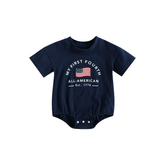 Wassery Baby Boys Girls Jumpsuits 4th of July Outfits Letter Flag Short Sleeve Romper Crew Neck Bodysuits Summer Independence Day Clothes for Newborn Infant