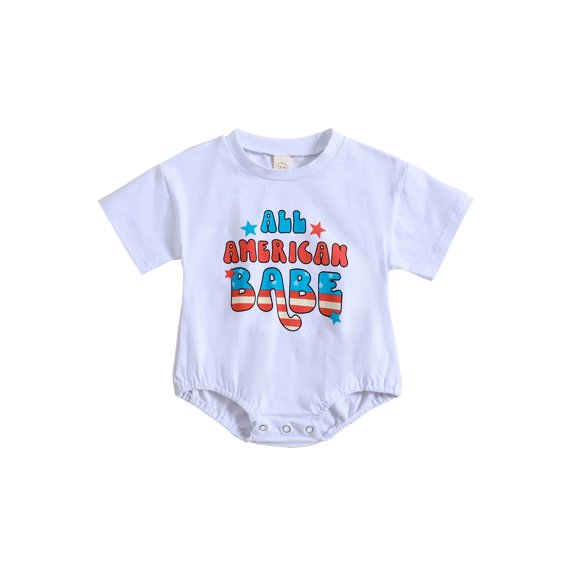 Wassery Baby Boys Girls Jumpsuits 4th of July Summer Clothes Letters Print  Short Sleeve Romper Crew Neck Bodysuits Independence Day Outfits for Newborn Infant