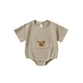 thumbnail image 1 of Wassery Baby Boys Girls Jumpsuits Bear Embroidery Waffle Bodysuit Short Sleeve Crew Neck Bodysuits 6 12 18 24 Months Infant Summer Casual Playsuit 0-24M, 1 of 9
