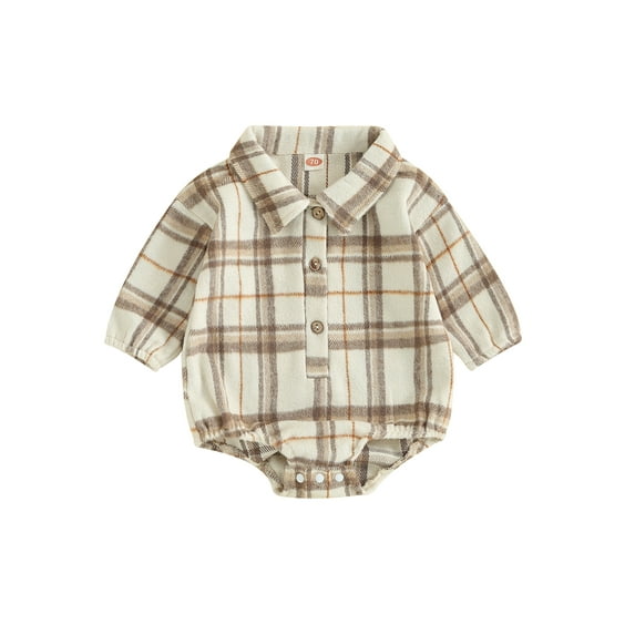 Wassery Baby Boys Girls Romper Clothes 3M 6M 12M 18M 24M Infant Boys Girls Long Sleeve Lapel Plaid Print Bodysuits Fall One Piece Jumpsuit Clothing for Newborn Boys Girls