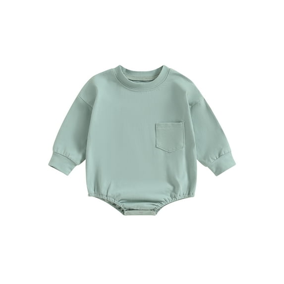 Wassery Baby Boys Girls Romper Solid Color Long Sleeve Crew Neck Sweatshirt Jumpsuit Infant Fall Casual Bodysuits 0-18M