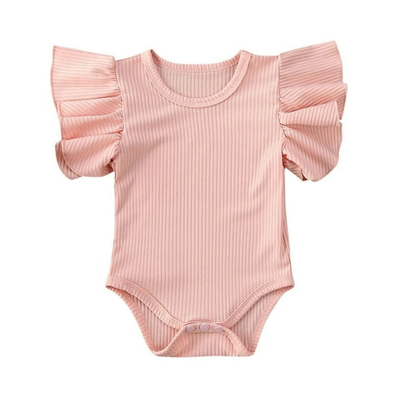 Wassery Baby Boys Girls Summer Rompers Solid-Color Ribbed Crew Neck Ruffle Sleeves Clothes Set Jumpsuit for Infant 0-18 Months