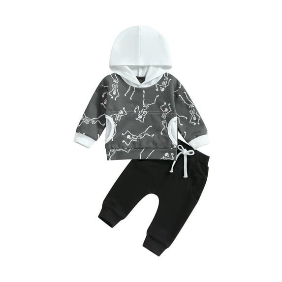 Wassery Baby Boys Halloween Clothes 6M 12M 18M 24M 3T Toddler Boys Long Sleeve Skeleton Print Hoodie Sweatshirt Top Elastic Waist Sweatpants Infant Casual Fall Outfit 0-3Y