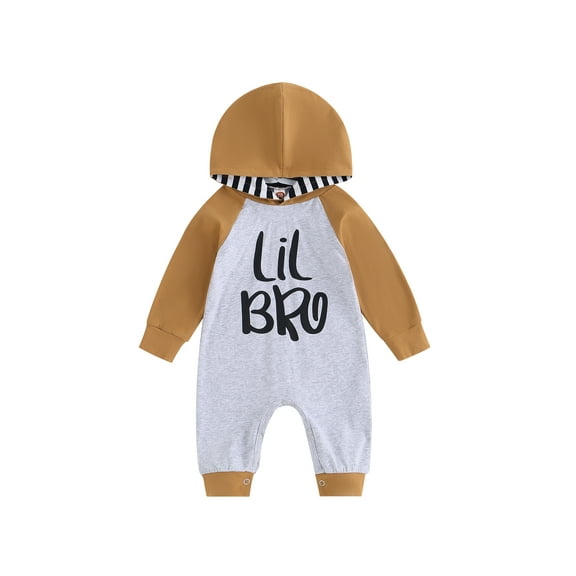 Wassery Baby Boys Hooded Jumpsuit Newborn Girl Long Sleeve Letter Print Romper Bodysuits 3M 6M 12M 18M 24M Infant Fall Contrast Color Clothes