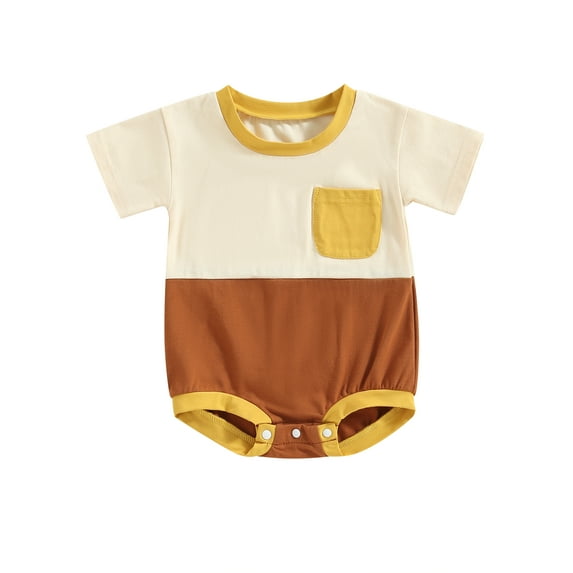Wassery Baby Boys Infant Romper, Short Sleeve Crew Neck Contrast Color Summer Bodysuit Cotton Summer Jumpsuit Outfit 0-24M