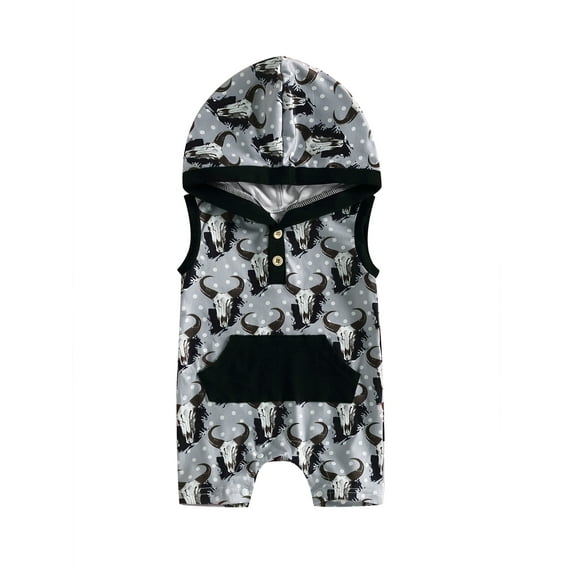 Wassery Baby Boys Romper 3 6 12 18 Months Infant Cowboys Summer Western Clothes Sleeveless Hooded Bull Romper Jumpsuit
