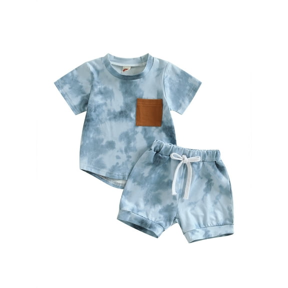 Wassery Baby Boys Summer Clothes Outfit 6 12 18 24 Months Toddle Tie-dye Print Short Sleeve Crew Neck T-shirt with Elastic Waist Shorts Set