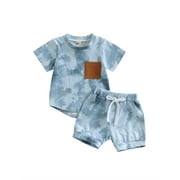 Wassery Baby Boys Summer Clothes Outfit 6 12 18 24 Months Toddler Tie-dye Print Short Sleeve Crew Neck T-shirt with Elastic Waist Shorts Set