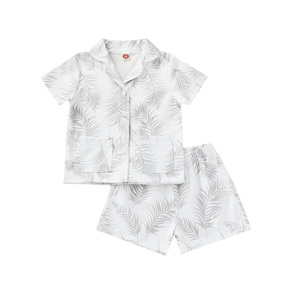 Wassery Baby Boys Summer Hawaiian Clothes Shorts Set Short Sleeve Lapel Leaves Print Shirt+Solid Color Shorts 2Pcs Toddler Boys Beachwear Outfits for 12M-5 Years