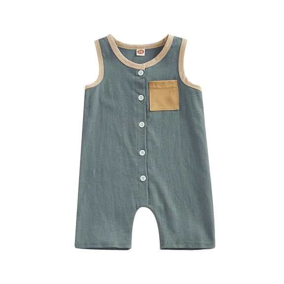 Wassery Baby Boys Summer Jumpsuit 3 6 12 18 Months Infant Boys Casual Contrast Color Button Sleeveless Romper for Newborn