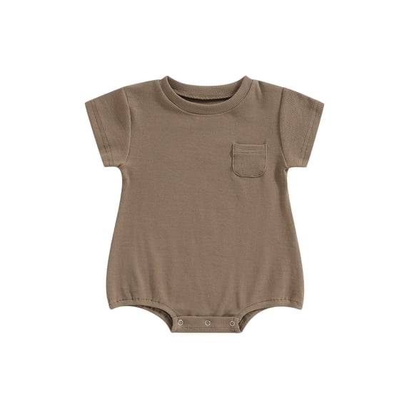 Wassery Baby Boys Summer Jumpsuit 3M 6M 12M 18M 24M Infant Boys Casual Playsuit Solid Color Loose Short Sleeve Romper with Breast Pocket for Newborn