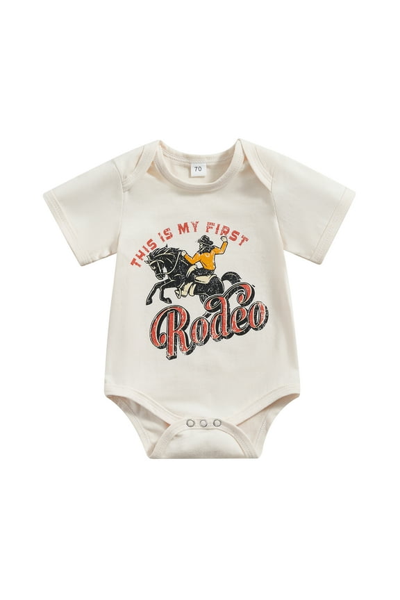 Baby Boys Western Clothes 3M 6M 12M Summer Casual Romper Short Sleeve  Letter Horse Print Loose Playsuit