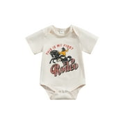Wassery Baby Boys Western Clothes 3M 6M 12M Summer Casual Romper Short Sleeve  Letter Horse Print Loose Playsuit
