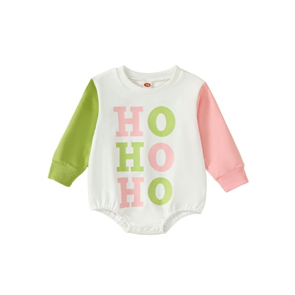 Wassery Baby Christmas Onesie Clothes for Girls Boys 6M 12M 18M 24M Newborn Long Sleeve Letter Print One Piece Romper Contrast Color Bodysuit for Infant