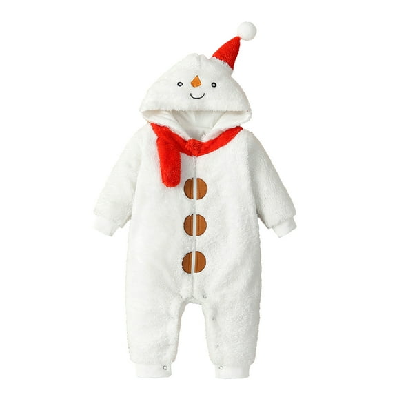 Wassery Baby Christmas clothing for Boys Girls Long Sleeve Hooded Zipper Closure Winter Snowman Rompe Newborn Boys Girl Christmas -themed Holiday Party Clothing
