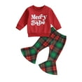 thumbnail image 1 of Wassery Baby Girl 2Pcs Christmas Outfits Long Sleeve Letter Print Pullover + Flare Pants Set 9M 12M 18M 24M 3T 4T Toddler Girl Christmas Clothes, 1 of 9
