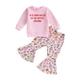 thumbnail image 1 of Wassery Baby Girl 2Pcs Christmas Outfits Long Sleeve Letter Print Pullover + Flare Pants Set 9M 12M 18M 24M 3T 4T Toddler Girl Christmas Clothes, 1 of 9