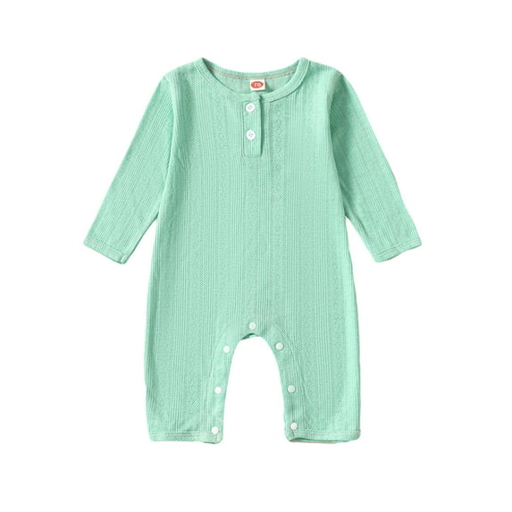 Wassery Baby Girl Boy Fall Solid Color Long Sleeve Round Neck Button Bodysuit Jumpsuits 3M 6M 12M 18M 24M Newborn Infant Cute Fall Clothes