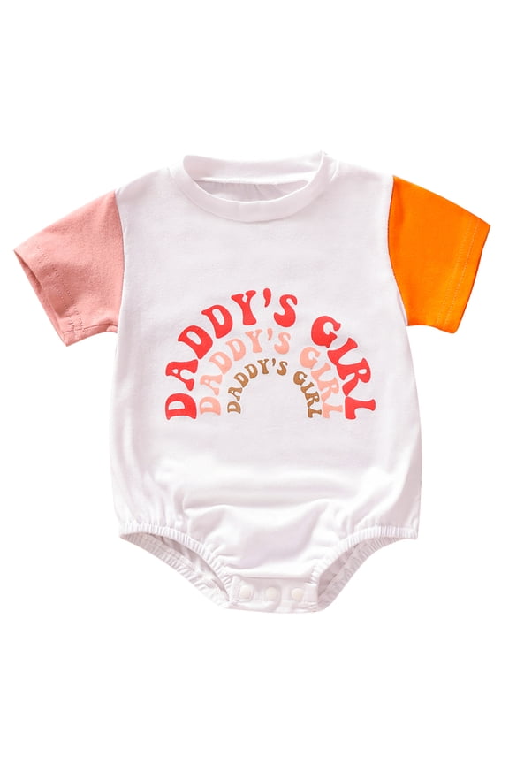 Baby Girl Father’s Day Romper Tops 3M 6M 12M 18M Infant Girls Short Sleeve Contrast Color Letter Print Newborn Bodysuit Father’s Day Clothes