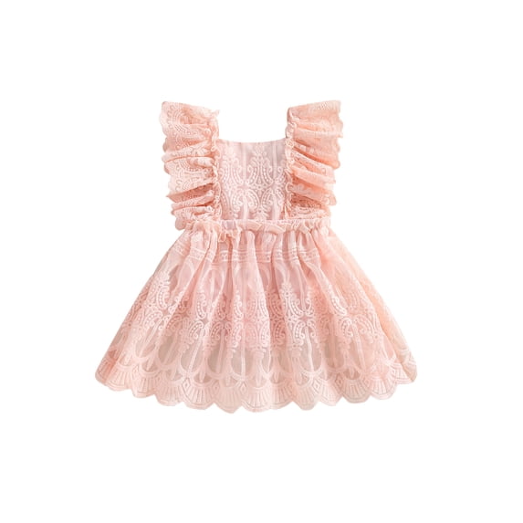 Wassery Baby Girl Romper Dress Ruffle Sleeve Lace Jumpsuits Tulle Layerd A-line Dress 6M 12M 18M 24M Infant Summer Clothes