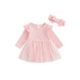 thumbnail image 1 of Wassery Baby Girl Rompers Dress Infant Girl Long Sleeve Round Neck Ribbed Tulle Bodysuit Headband 6M 12M 18M 24M Newborn Girl Fall Sweet Clothes, 1 of 9