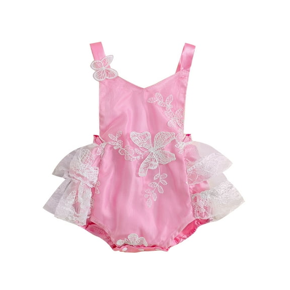 Wassery Baby Girl Summer Romper 3 6 12 18 Months Infant Newborn Girls Casual Jumpsuit Sleeveless Backless Butterfly Embroidery Lace Bodysuit