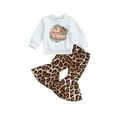 thumbnail image 1 of Wassery Baby Girls 2Pcs Fall Winter Clothes Long Sleeve Letters Print Sweatshirt Leopard Print Flare Pants 6M 12M 18T 2T 3T Toddler Pants Sets, 1 of 8