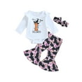 thumbnail image 1 of Wassery Baby Girls 3PCS Pants Sets 3M 6M 12M 18M Infant Fall Clothes Long Sleeve Ruffle Letter Print Romper Bat Print Flared Pants Headband Sets, 1 of 8