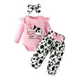 thumbnail image 1 of Wassery Baby Girls 3Pcs Fall Winter Outfits Set 3 6 9 12 18 Months Infant Girl Pants Set Long Sleeve Cow Print Jumpsuits Long Pants + Headband Set, 1 of 6