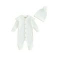 thumbnail image 1 of Wassery Baby Girls Autumn Footie Jumpsuit Ruffle Long Sleeve Crew Neck Button Down Romper + Hat 6M 12M 18M 24M Infant Girls Clothes, 1 of 8