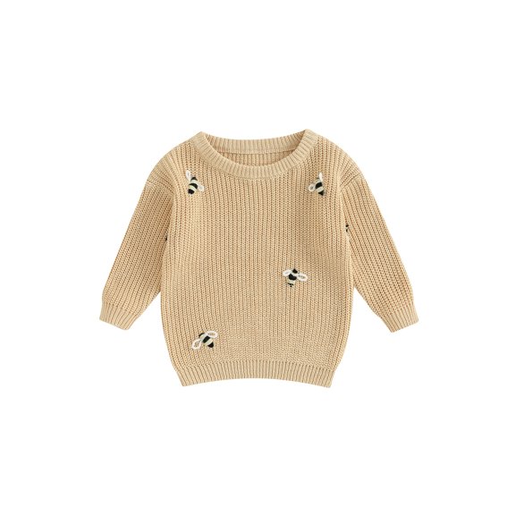 Wassery Baby Girls Boys Autumn Sweater Long Sleeve Crew Neck Bee Jacquard Knitted Sweater Newborn Warm Knit Pullover Sweater Infant Winter Clothes 0-24M