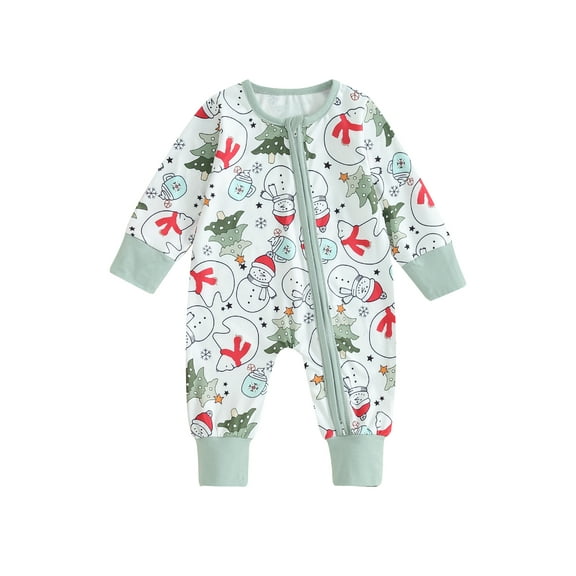Wassery Baby Girls Boys Christmas Footies Rompers Newborn Long Sleeve Christmas Tree Print Zipper Jumpsuit 3 6 12 18 Months Infant Girls Boys Fall Clothes