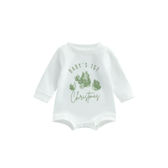 Wassery Baby Girls Boys Christmas Sweatshirts Rompers 3M 6M 12M 18M 24M Infant My 1st Christmas Clothes Toddler Long Sleeve Tree Letter Print Jumpsuits Fall Bodysuits