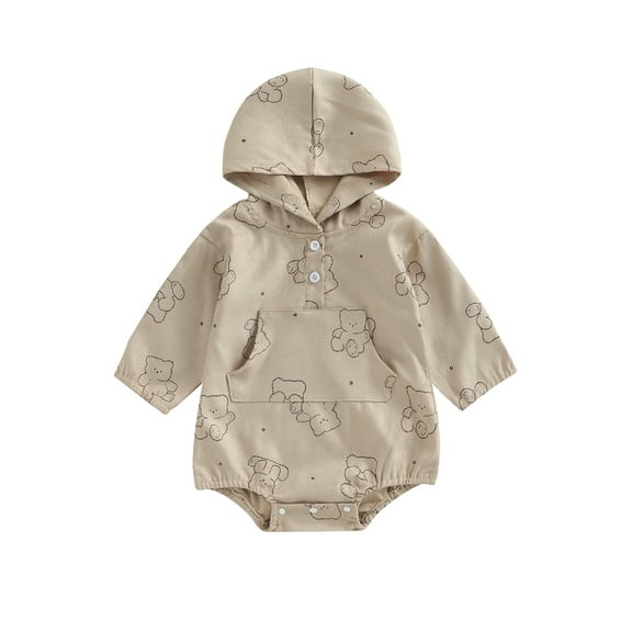 Wassery Baby Girls Boys Clothes Bear Print Hooded Long Sleeve Sweatshirt Romper Infant Boy Hoodies Jumpsuits 3 6 9 12 18 24 Months Newborn Girl Spring Fall Casual Bodysuits
