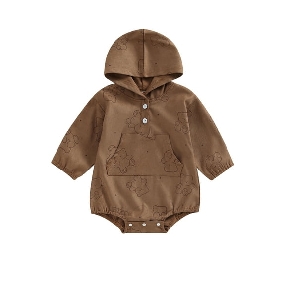 Wassery Baby Girls Boys Clothes Bear Print Hooded Long Sleeve Sweatshirt Romper Infant Boy Hoodies Jumpsuits 3 6 9 12 18 24 Months Newborn Girl Spring Fall Casual Bodysuits