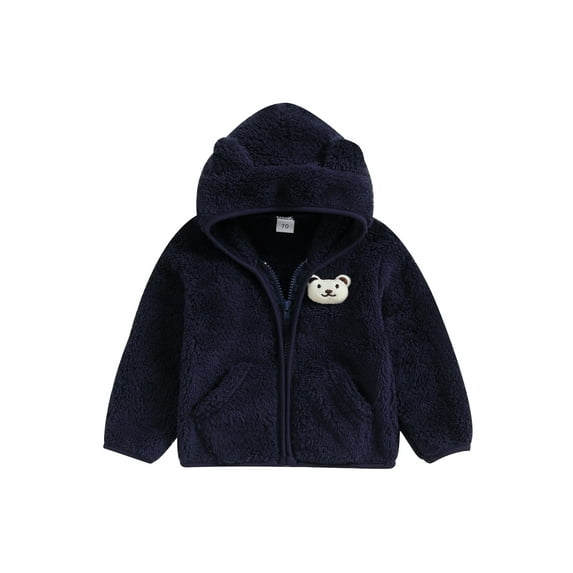 Wassery Baby Girls Boys Fleece Jacket Infant Winter Warm Outerwear Newborn Long Sleeve Bear Zipper Hooded Coat 6M-24M